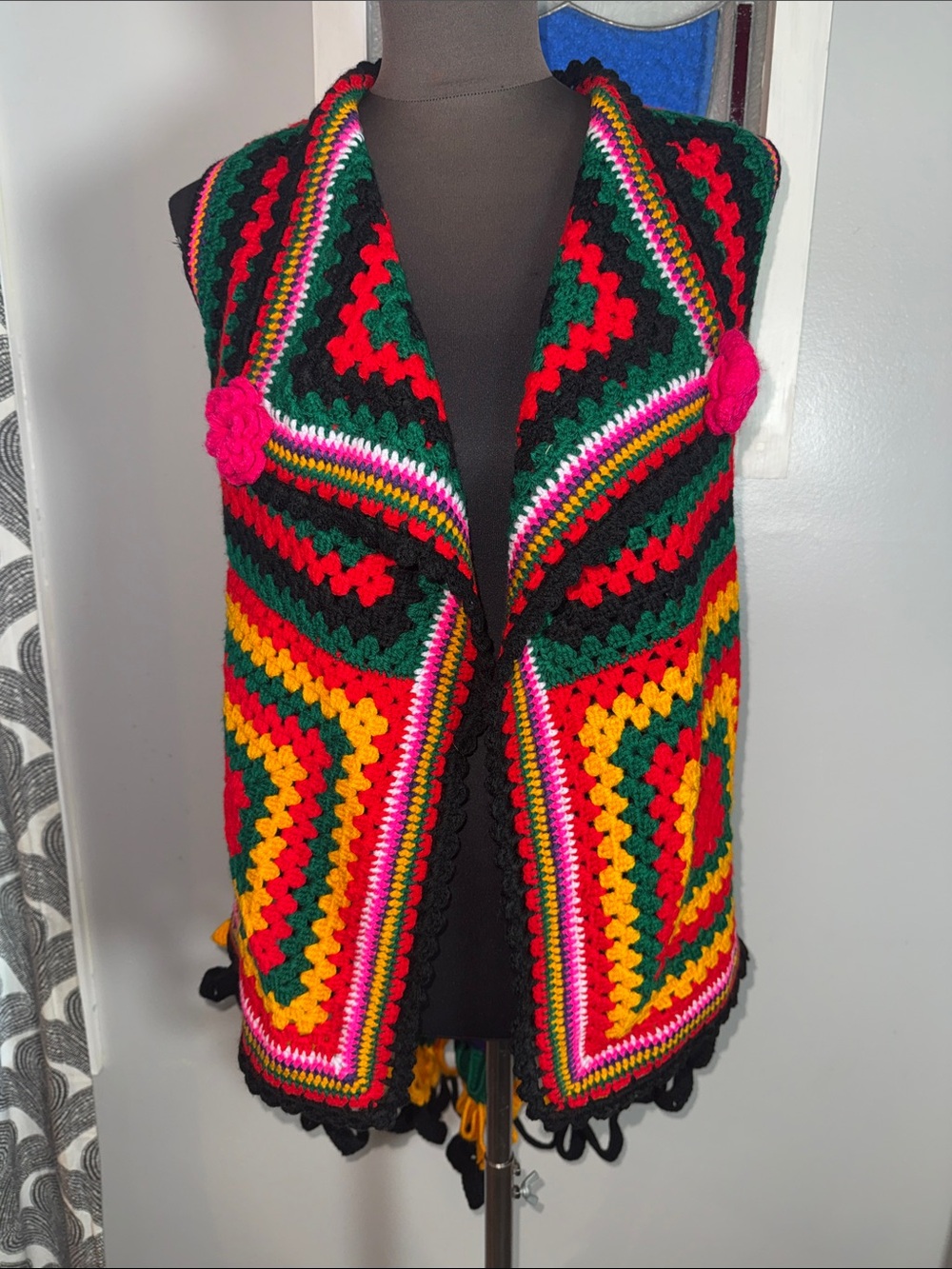 Handmade Boho Granny Square Crochet Festival Vest